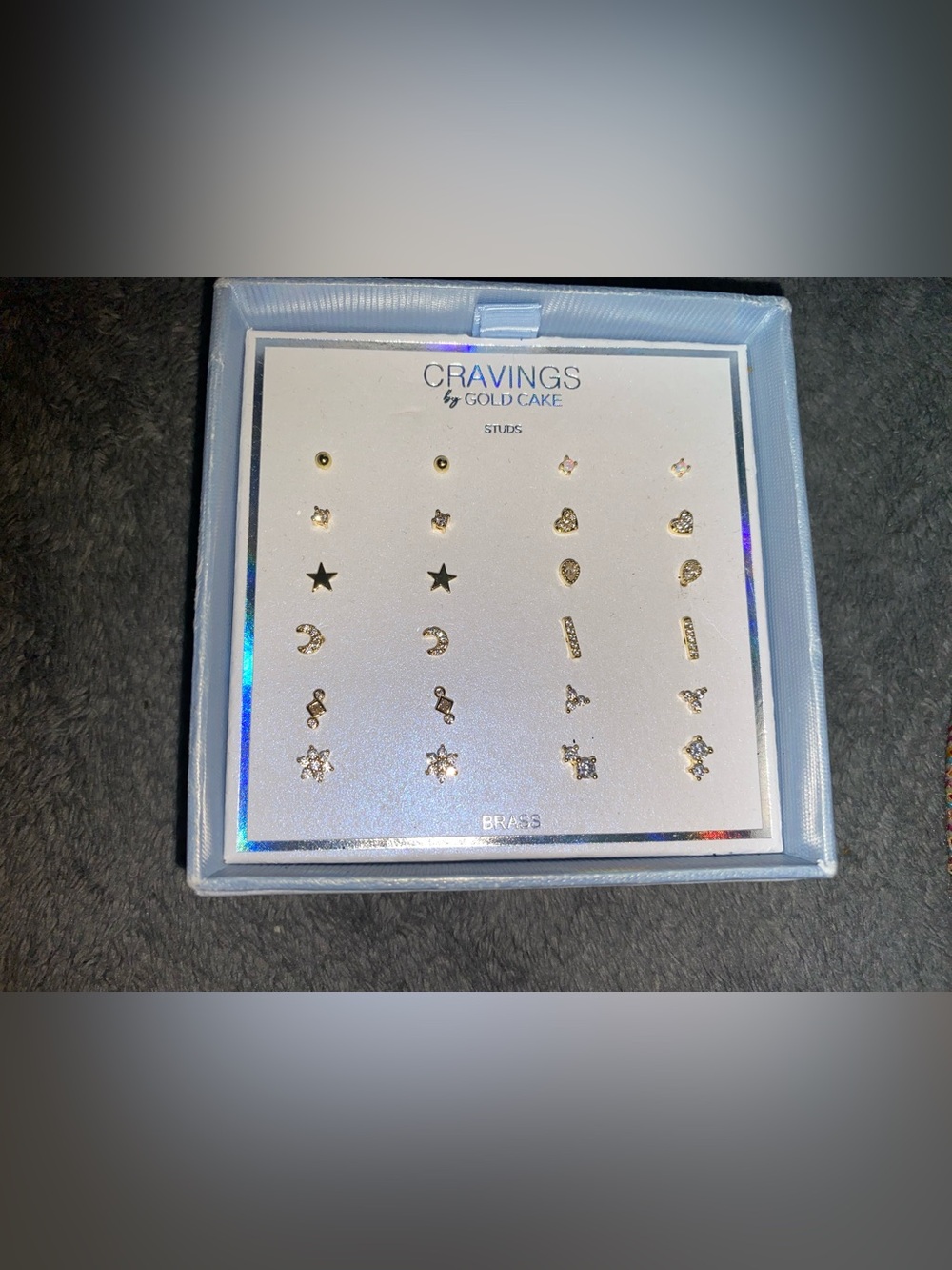 BNIB Cravings by Gold Cake Brass/Gold Plated Stud Earrings Set of 12